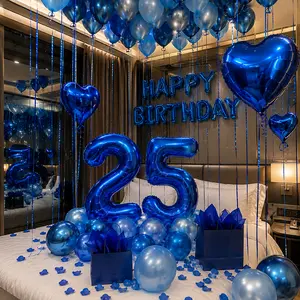 49PCS Blue Birthday Balloons Set with 500pcs Petals, Happy Birthday Foil Balloons, 40 Inch Number Balloons, Blue Heart Balloons, Latex Balloons, Ribbon & Straw for Men Boys Adult Birthday Room Decor