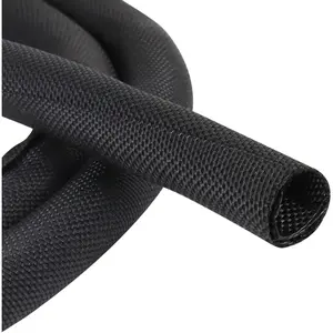Black Braided  Management Sleeves Wire Loom Tubing Cord Protector Self-Wrapping (1/2"-12Feet)