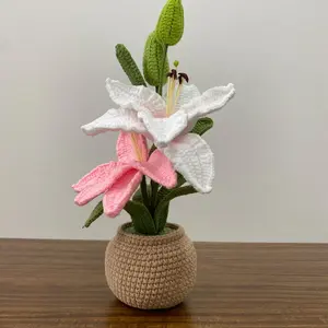 Handmade tiger lily in pot, housewarming gift,crochet stargazers lily in pot, room decoration, handmade lily, gift for her