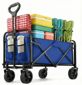 Collapsible Wagon 220 Lbs, Heavy Duty Wagon Carts Foldable, Portable Wagons For Groceries, Beach Cart With All-Terrain Wheels & Drink Holders, Utility Wagons For Shopping, Sports, Camping