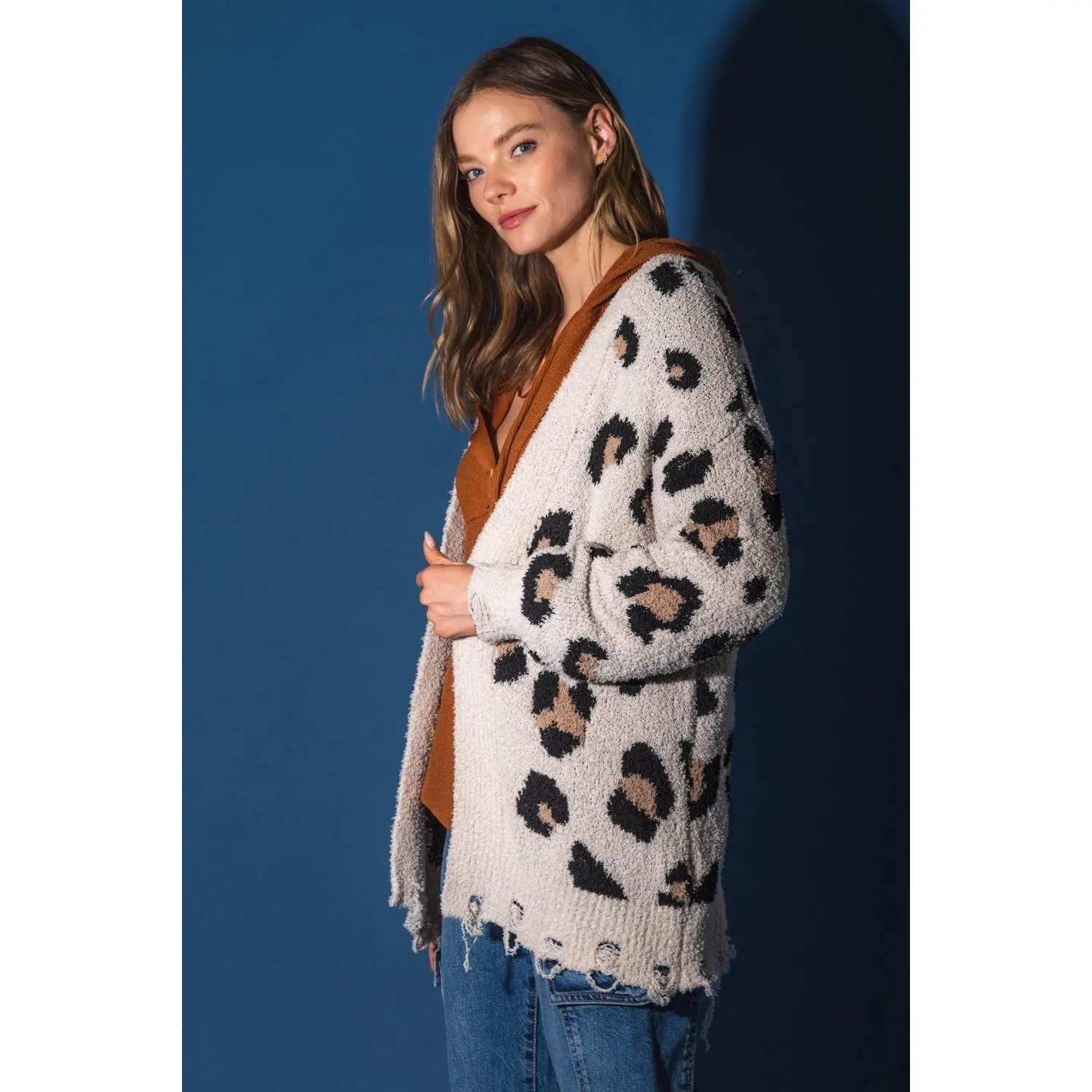 Distressed Leopard Cardigan Sweater