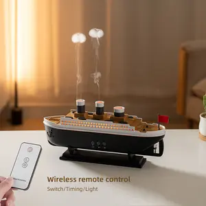 Simulation ship aromatherapy machine home desktop creative smart volcano spray essential oil humidifier with remote control diffuser