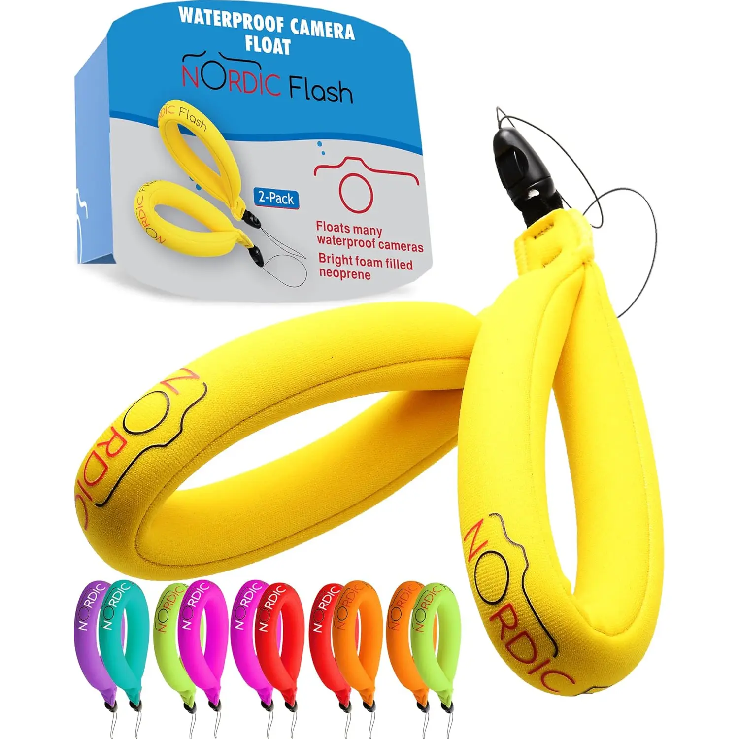 Floating Wrist Strap (2-pack) for Phone & Action Camera - Compatible with GoPro Hero 13,  X4, DJI Action 5 Pro, OM System TG-7, Kodak PixPro WPZ2 & iPhone - Bright Yellow