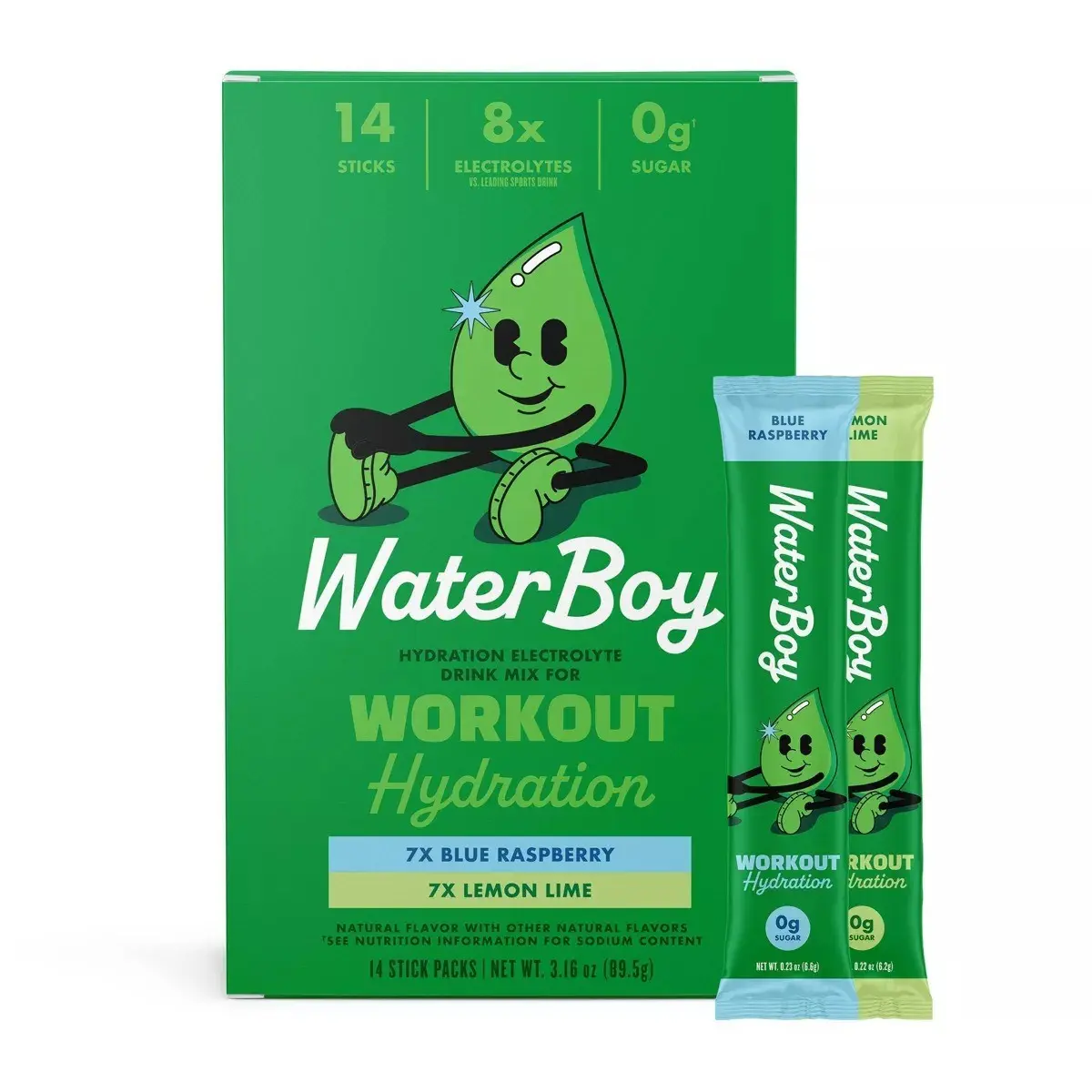 Waterboy Workout Hydration Sports Drink Variety Pack - Blue Raspberry+Lemon Lime