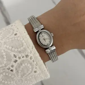 Retro Silver White dial Women Minimalist Watch Bracelet Stainless steel + gift bag
