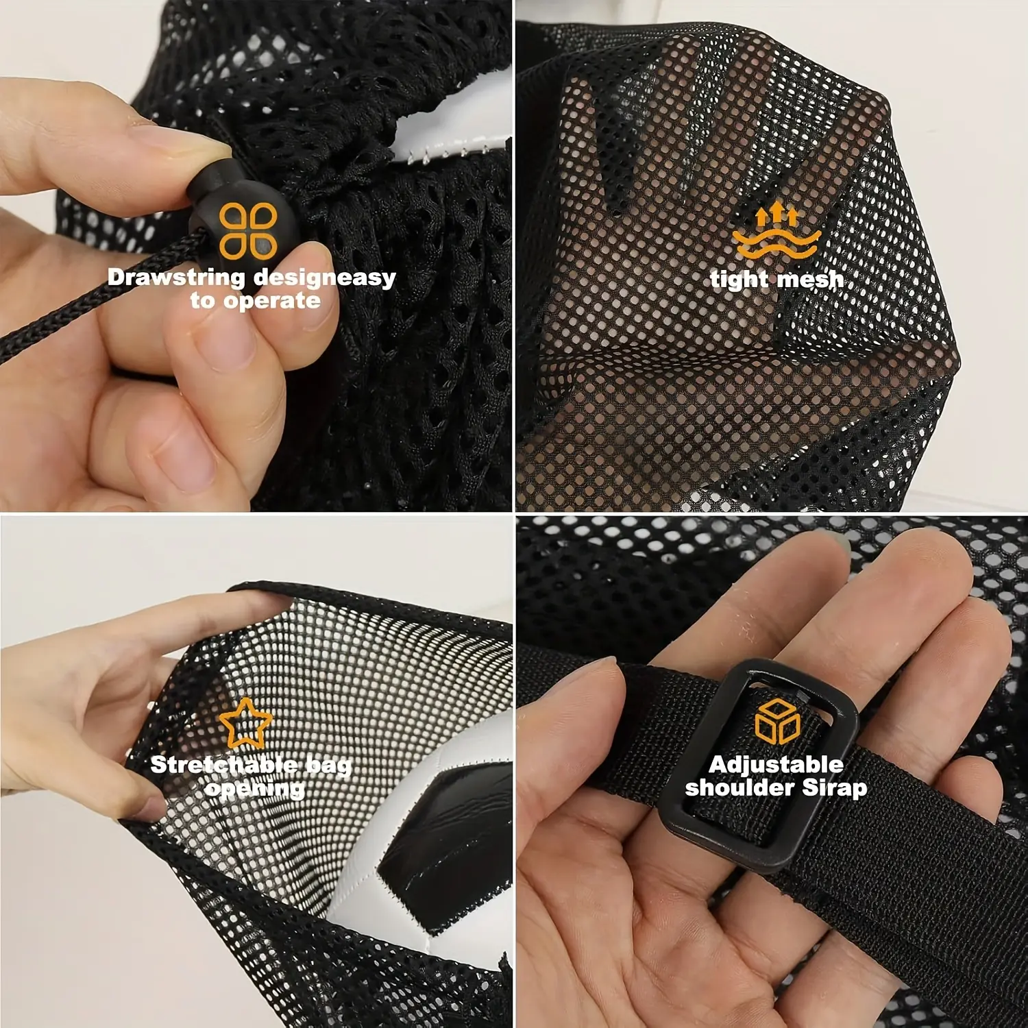Single net volleyball bag, football bag, basketball bag, double shoulder ball bag, adjustable shoulder strap, drawstring strap backpack, used for carrying outdoor sports equipment such as football, volleyball, baseball, and soccer.
