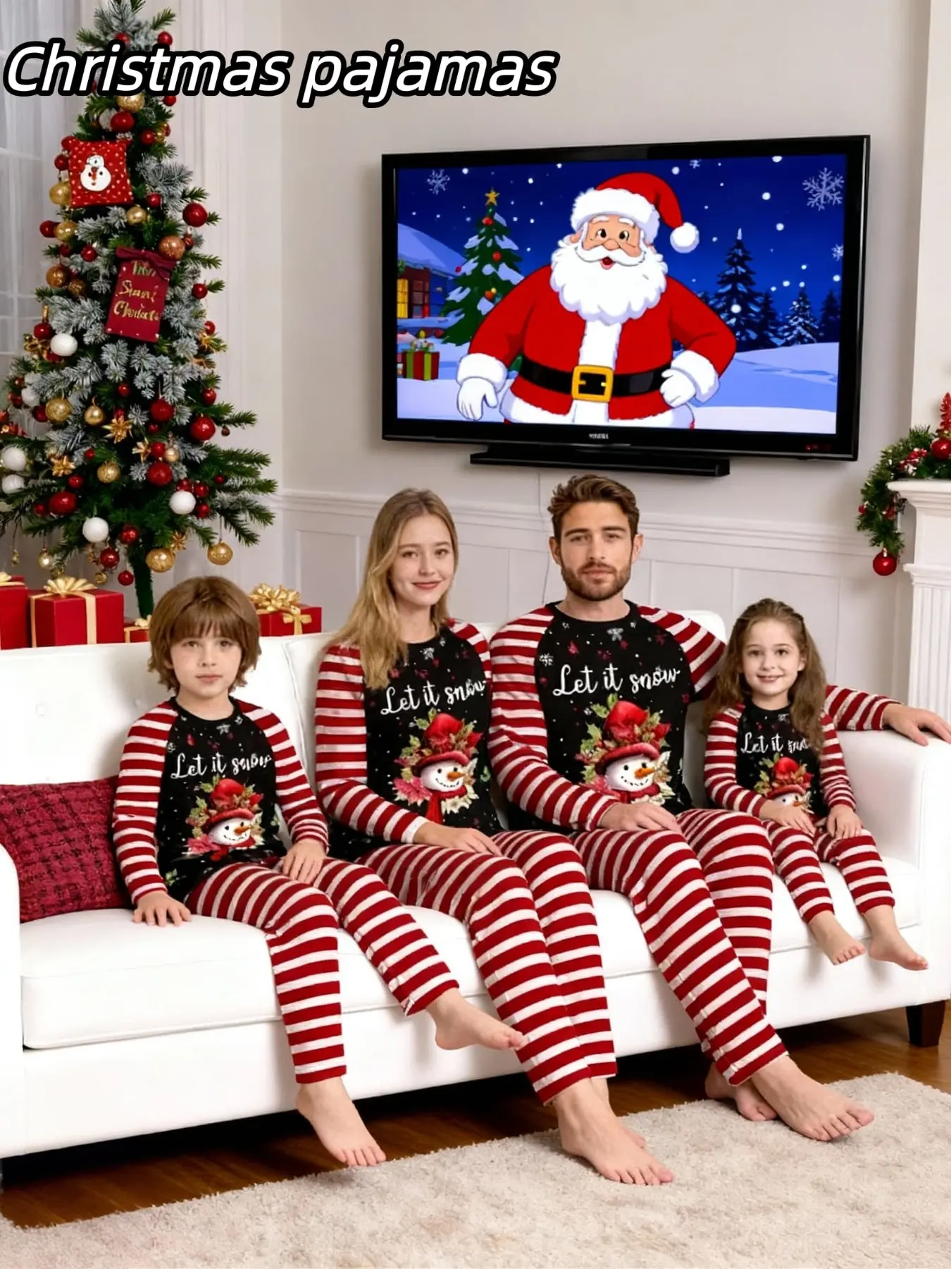 2-Piece Christmas Family, Striped Long Sleeve Pajamas, Holiday Sleepwear for Men Women Kids, New Year Gift Set