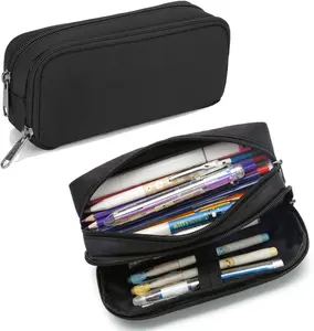 Large Capacity Pencil Case – Back to School Aesthetic Pen Pouch, Simple Sturdy Multifunctional Organizer for Men, Black Stationery Bag