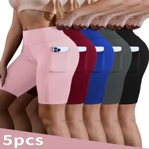5pcs High Waist Athletic Yoga Shorts,Soft Shorts,Breathable, Pocketed Stretchable Tight Fit Gym Wear For Daily Workout & Casual Use Women Outdoorfun