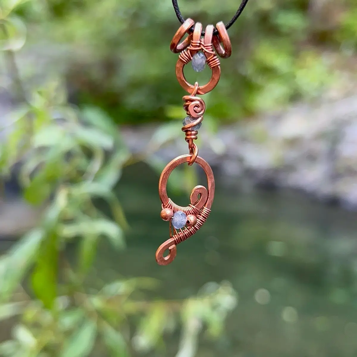 Transcendental Coils Blue Sapphire and Copper Hand Crafted Gemstone Necklace