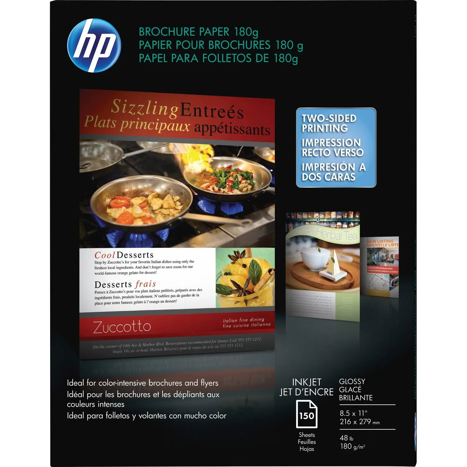 HP Glossy Brochure Inkjet Paper - Glossy, 8 1/2" x 11", 1 Pack, HEWQ1987A