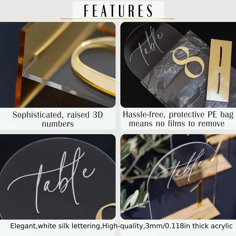 Elegant Gold Arch Wedding Table Numbers 1-20 5.5 X 7\" Clear Acrylic Sign Holder for Reception Anniversary & Party Events