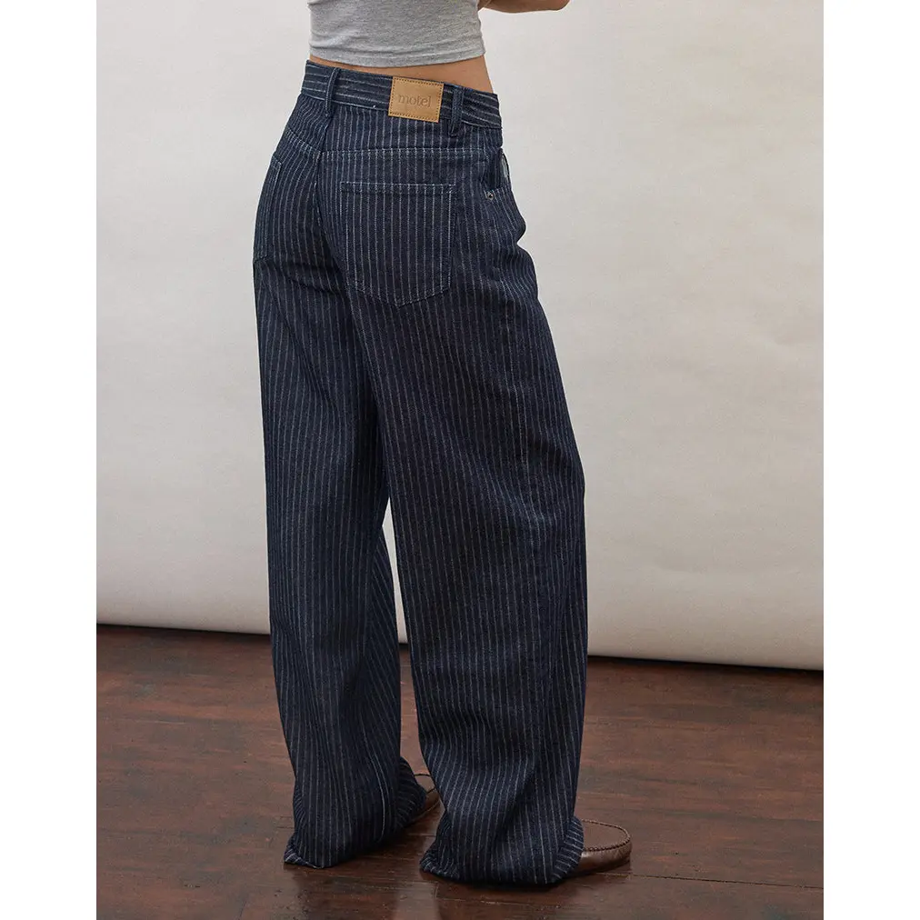 Low Rise Roomy Jeans in Stripe Indigo