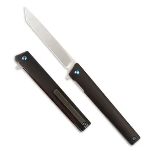 Samior GP035 Mini Tanto Slim Folding Knife with D2 Blade Steel, Black G10 Handle