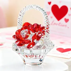 Crystal Red Rose Flower Basket Crystal Collectible Figurines Ornaments for Home Decor Table Centerpiece
