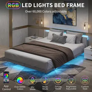LED Floating Bed Frame Modern Metal Bed Frame Full Queen King Size with Strong Steel Slats No Box Spring Required Easy to Assemble Black Bed Christmas Gifts