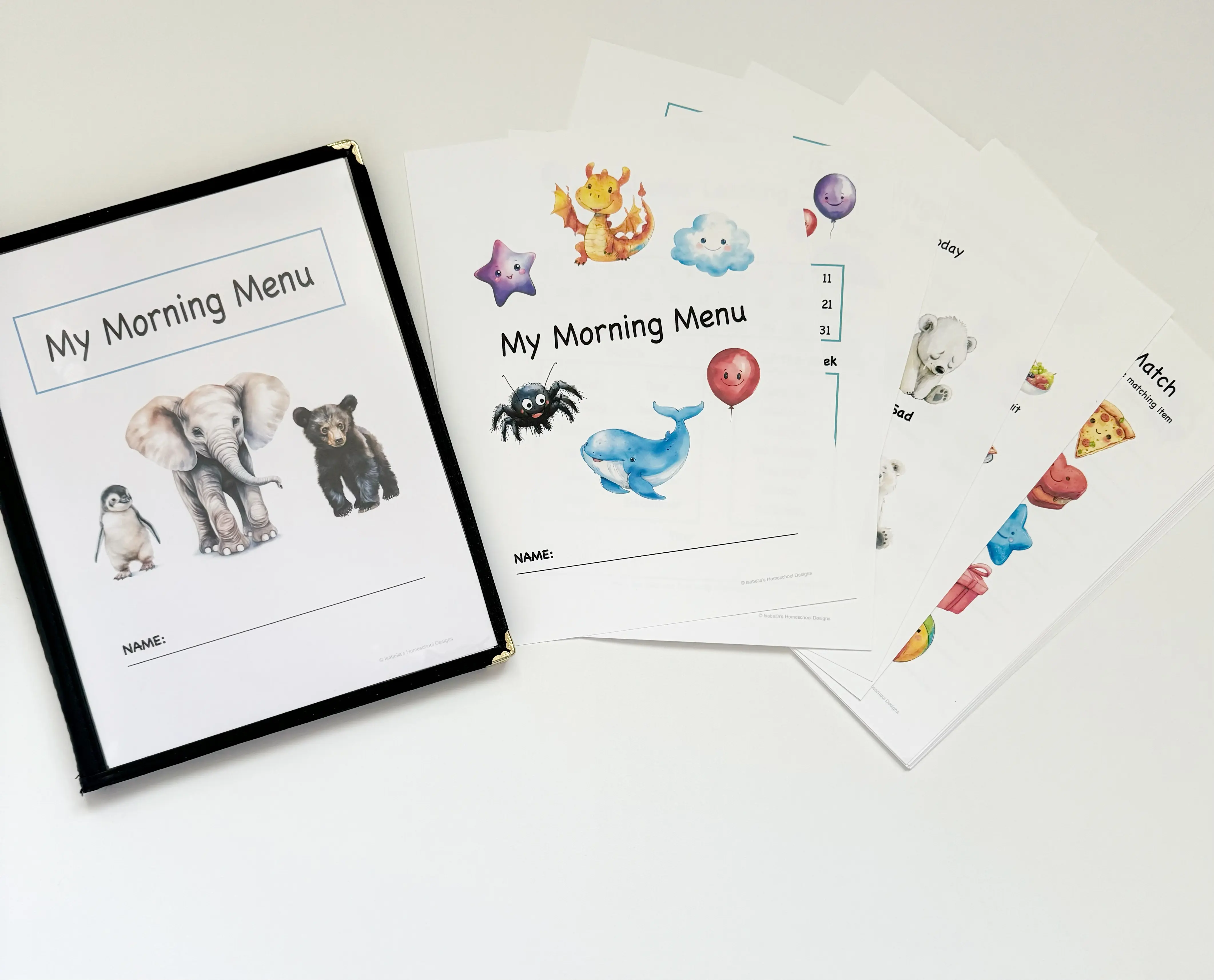 Personalized Preschool/Kindergarten Morning Menu Bundle with 51 Activity Pages busy book