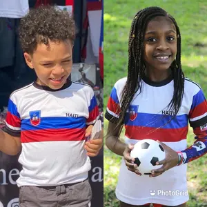 Haitian Haiti Blue & Red stripes with Coat of Arms white jersey Kids Size
