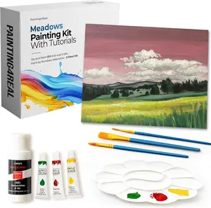 DIY Meadows Acrylic Painting Kit with Video Tutorials - 9pc Art Set for Adults and Beginners