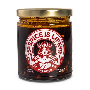 Spice is Life Creaper Chili Oil - Small Batch Gourmet with Habanero & Carolina Reaper Peppers Olive & Avocado Oils Garlic & Shallots 9oz Jar