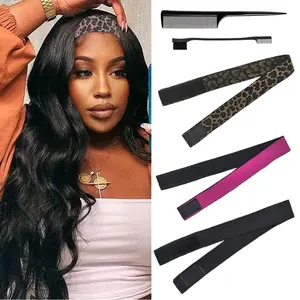 Elastic Bands Set for Wigs and Lace Frontals - 3 count with Rat Tail Comb,  Brush, Melting Band for Laying Edges and Keeping in Place