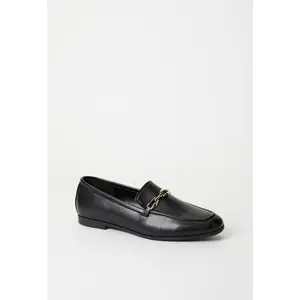 JUST FAB Women’s Soft Slip-On Loafers - Chain-Accented, Artificial Leather Classic Flats for Work, Casual Wear