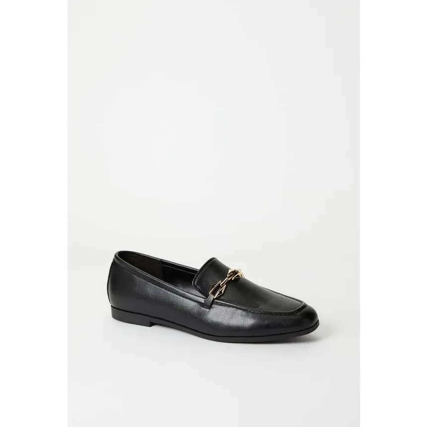 JUST FAB Women’s Soft Slip-On Loafers - Chain-Accented, Artificial Leather Classic Flats for Work, Casual Wear