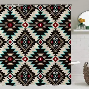 Boho Style Bathroom Accessories, 1 Set Including Shower Curtain & Toilet Lid Cover & Floor Mat & U-shaped Mat, Bathroom Decoration Accessories, Bathroom Decor Supplies, Shower Curtain Sets