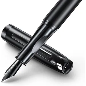 Fountain Pen Set, Hand Polished Medium Nib, Bent Calligraphy Nib, Includes 8 Ink Cartridges, 2 Ink Refill Converters and Gift Box, Best Pen Gift Set for Men & Women Black