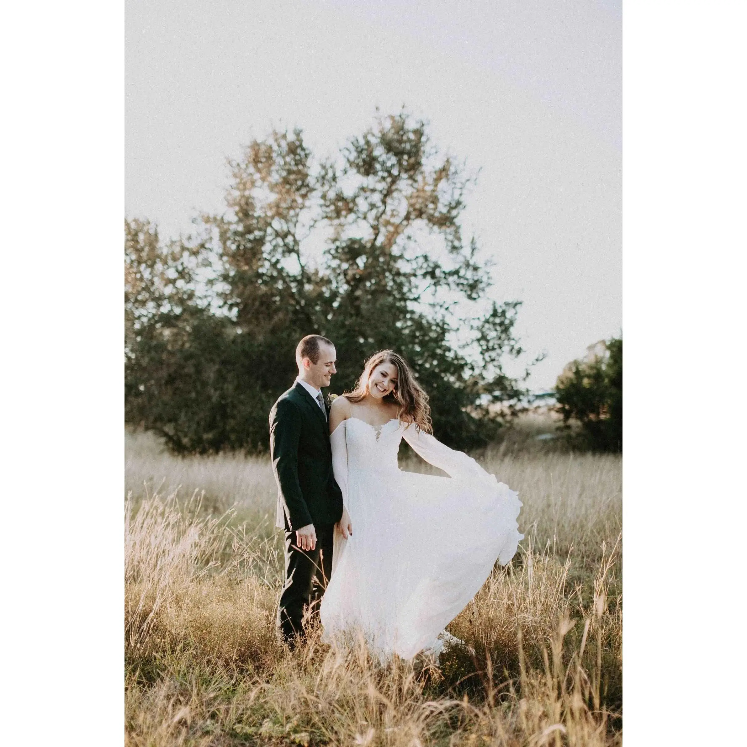 Women's Fitted Boho Off-Shoulder Long Sleeve-Bell Sleeve Lace & Chiffon Sheath Wedding Gown with Chapel Train, Made-to-Order, Custom Sizes Available