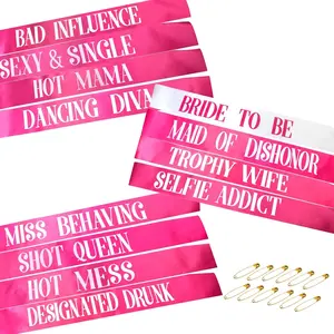 12 PCS Bachelorette Sashes Set Bride to Be Team Bride Sash Maid of Honor Bridesmaid Sash for Bridal Shower and Hen Party Decorations Favors Hot Pink