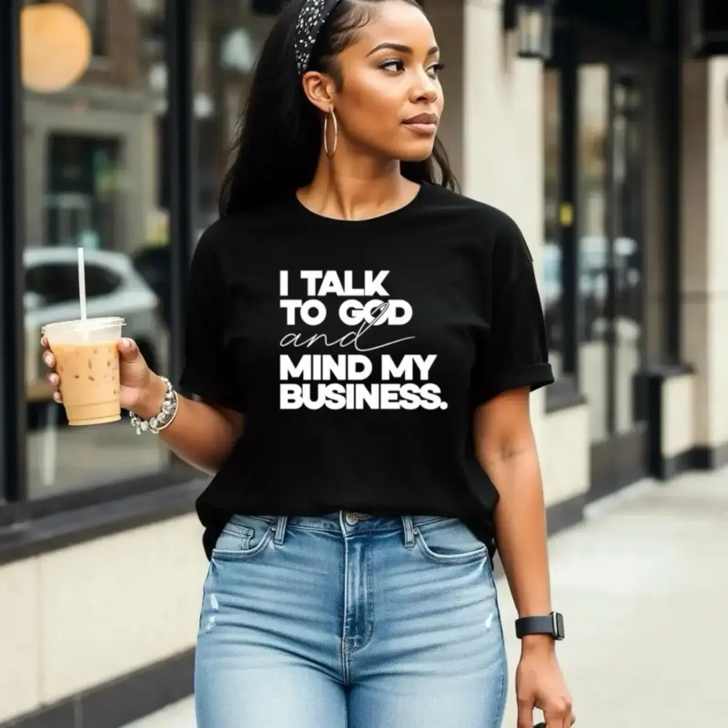 Speak With God And Mind My Business Black Cotton Tee Women Bold Statement Design Top Tshirt