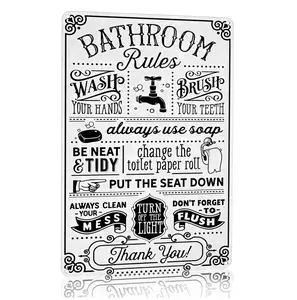 Funny Bathroom Rules Metal Tin Sign Wall Decor - Farmhouse Bathroom Quote Tin Sign for Toilet Restroom Washroom Home Decor Gifts