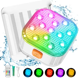 Submersible Led Lights Pool Lights - 1 Pack Waterproof Hot Tub Accessries, Underwater Lights with Remote, 16 RGB and Rechargeable 2600mAh Battery, IP68 Hot Tub Lights
