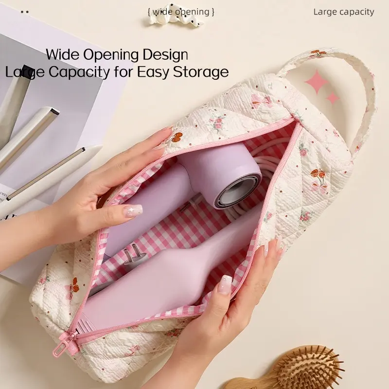 Quilted Hair Dryer Storage Bag Portable  Cute  Leopard Print Design Wide Opening Zipper Carry Pouch Fit Curling Iron Flat Iron Hair Styling Tools Lightweight Foldable Dustproof Tote for Weekend Trip Business Trip Hotel Daily Bathroom Storage Women Gift