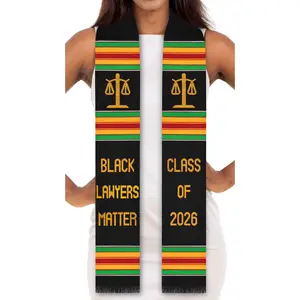 Black Lawyers Matter Class of 2026 Kente Graduation Stole with Scale Symbols for Law, Lawyers and Juris Doctors
