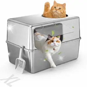 2026 New Enclosed Stainless Steel Extra Large Cat Litter Box with Clear Lid and Easy Access Design for Pet Owners