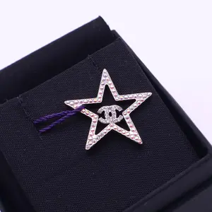 Pre-owned CHANEL Metal Small Leather Goods Crystal CC Star Earrings twins LDJ4115
