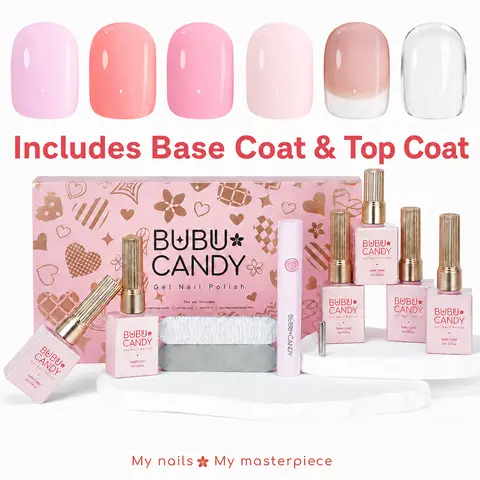 BUBU CANDY M's Pick Nude Gel Polish Set, 6PCS 15ML Milky Pink Caramel Mocha Colors, HEMA & TPO-Free Kit with LED Lamp & Nail Files