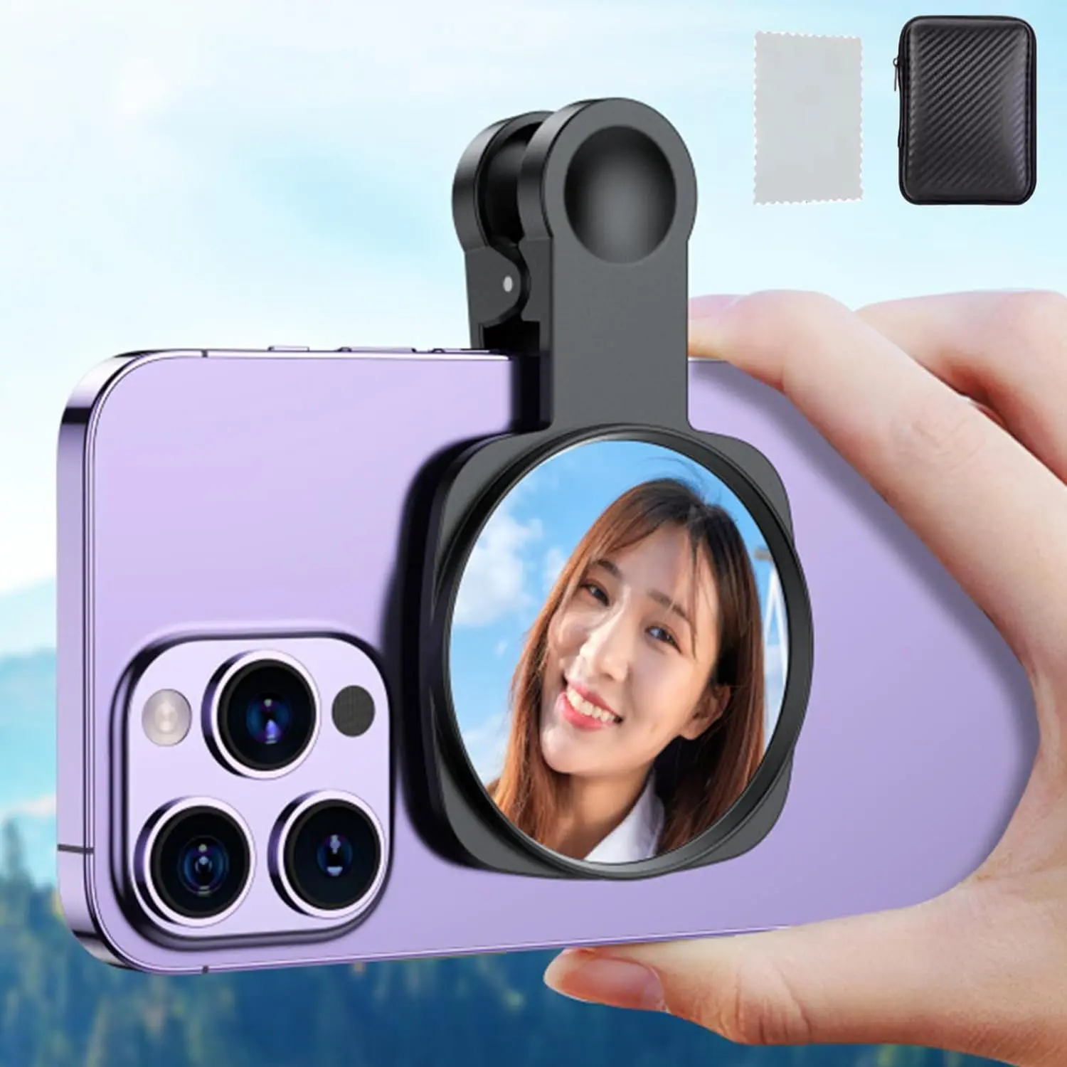Clip Selfie Mirror for Phone Back Camera - Live Streaming, Vlogging, HD Reflective Clip Compatible With iPhone Rear Camera, 2.36"