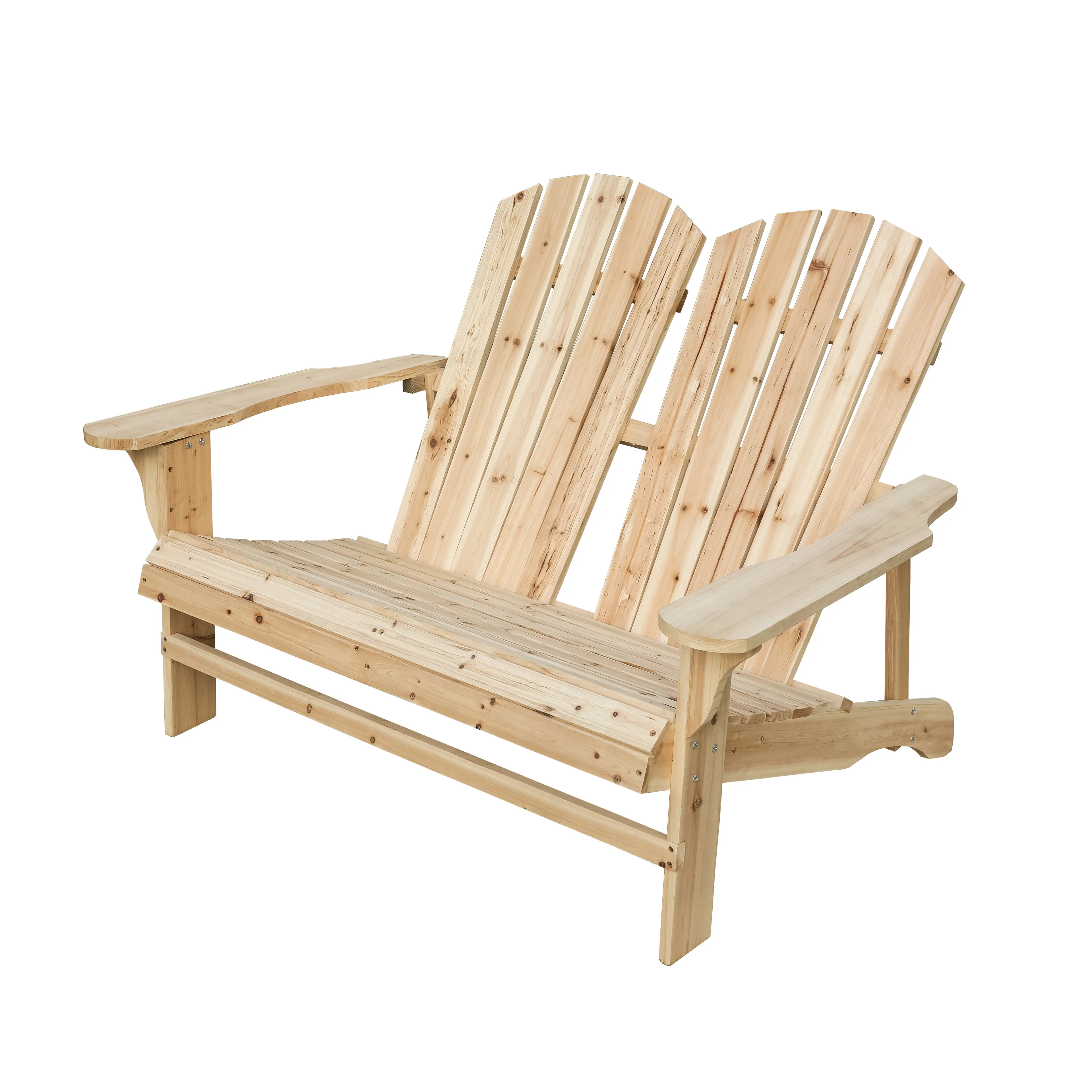 Top Space Wooden Double Adirondack Chairs Loveseat for Outdoor Garden Lawn Deck Chair, Natural Color