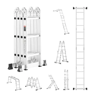 【fathersdaygift】VEVOR Multi-Purpose Folding Ladder, 7-in-1 Tall Step Ladder, A Frame 3 Step Adjustable Telescoping Ladder, 12ft Reach Height Heavy Duty Extension Ladder, 330 lbs Capacity for Household Outdoor Work