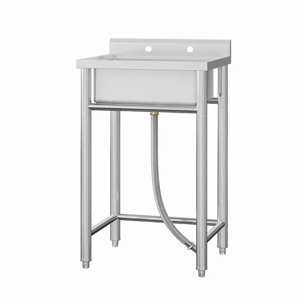 Freestanding Stainless Steel Single Bowl Kitchen Sink Set, Commercial Utility Washing Basin for Restaurant, Laundry, Indoor & Outdoor Use