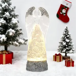 Christmas Silver Glitter Water Globe Lantern Battery Operated or USB Powered with 6H Timer for Christmas Party Home Table Decorations Gifts