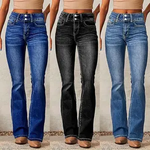 Retro Stretch Jeans Women's Spring New Washed Street Bootcut Pants Black Cotton