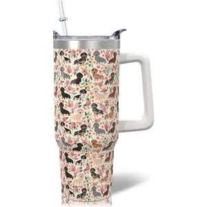 30oz Stainless Steel Insulated Dachshund Tumbler Water Bottle - Portable, with Handle, Lid and Straw, Ideal Kitchenware for Outdoors, Perfect Gift for Dachshund Lovers