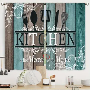 Vintage Country Style Curtains Set of 2, Kitchen Heart Design, Durable Polyester Fabric, Ideal for Home Decor & Easy Care, Home Decoration Curtain