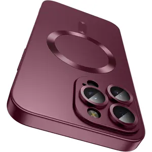 for  15 Pro Max Case [Compatible with MagSafe][Built-in Camera Lens Protector] Slim Soft  Bumper Shockproof Metallic Luster Phone Case (Burgundy)