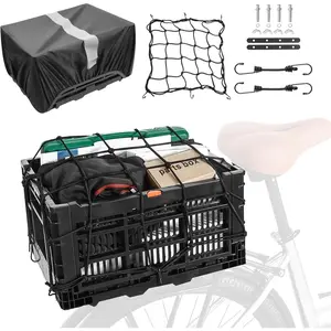Basket Rear, Folding Large Capacity Rear  Baskets, Collapsible Bicycle Storage  Milk Crate Rear Rack, Cover for Shopping,Outings,Pets E- Accessories (Black)