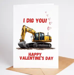 Excavator Valentine’s Day Card for Boys | I Dig You Valentine Card |  Construction Digger Card | Kids Valentine Card